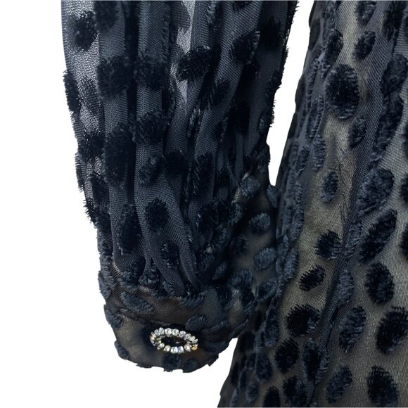 Vintage Mort Schrader Long Sleeve Black Polka Dot Dress With Rhinestone Neckline - Picture 5 of 9